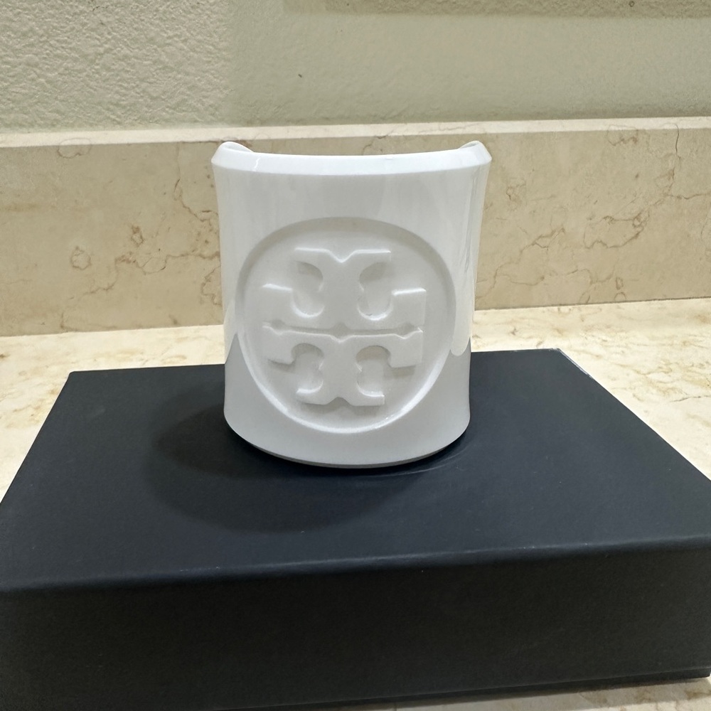 Tory Burch White Authentic Plastic Logo Cuff Bracelet ( Size Small )